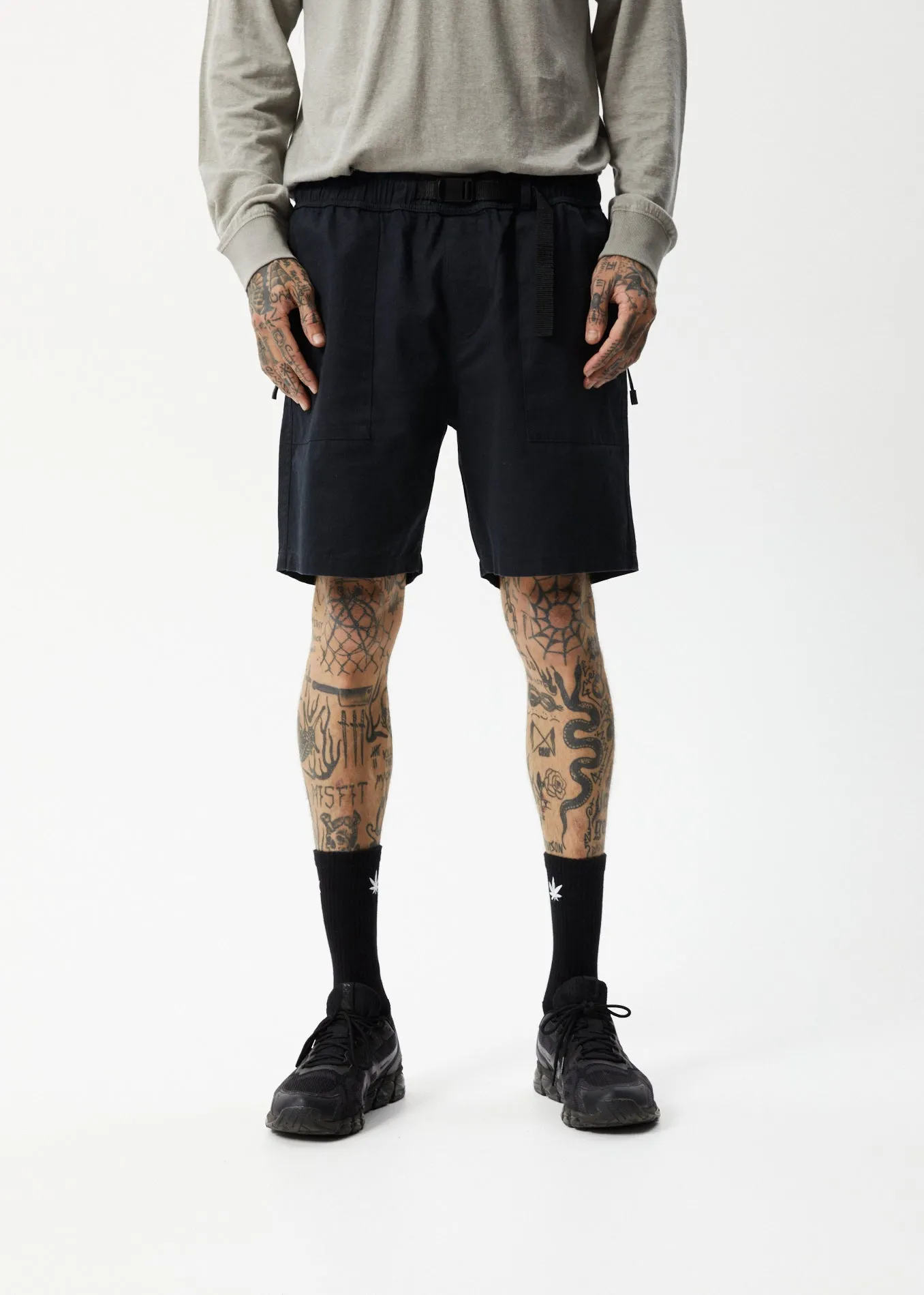 Afends Mens Cabal - Hemp Elastic Waist Shorts - Black