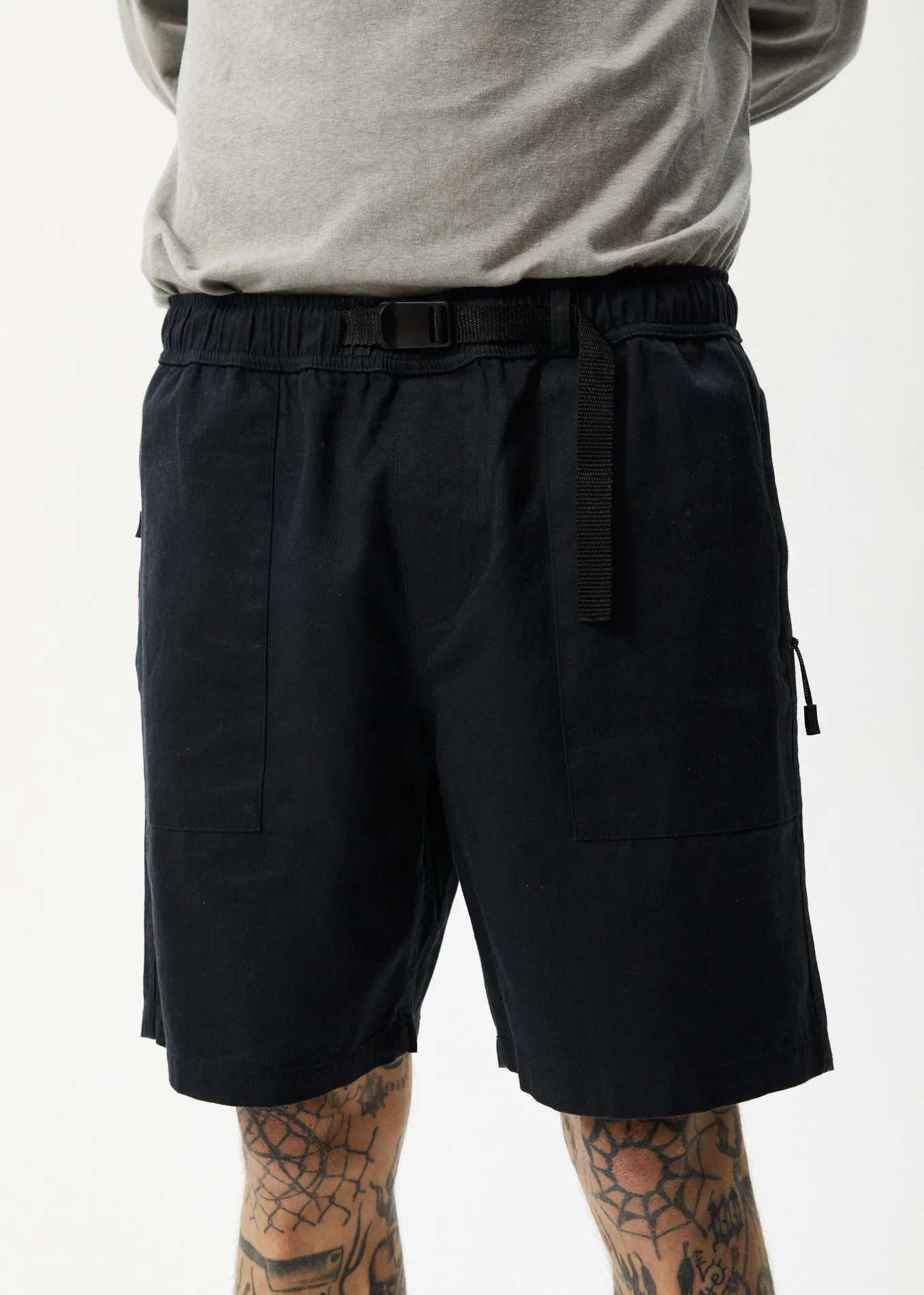 Afends Mens Cabal - Hemp Elastic Waist Shorts - Black