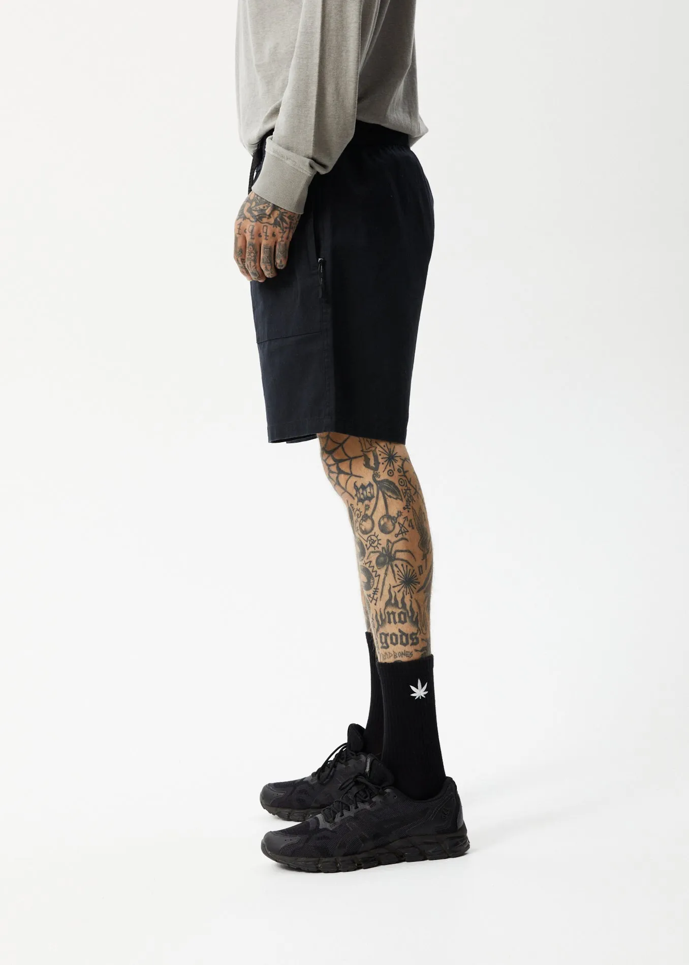 Afends Mens Cabal - Hemp Elastic Waist Shorts - Black