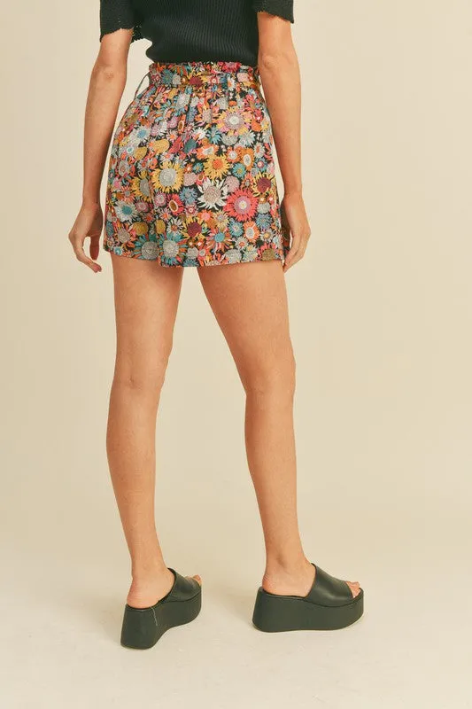 Black Multi Floral Print High Waist Shorts