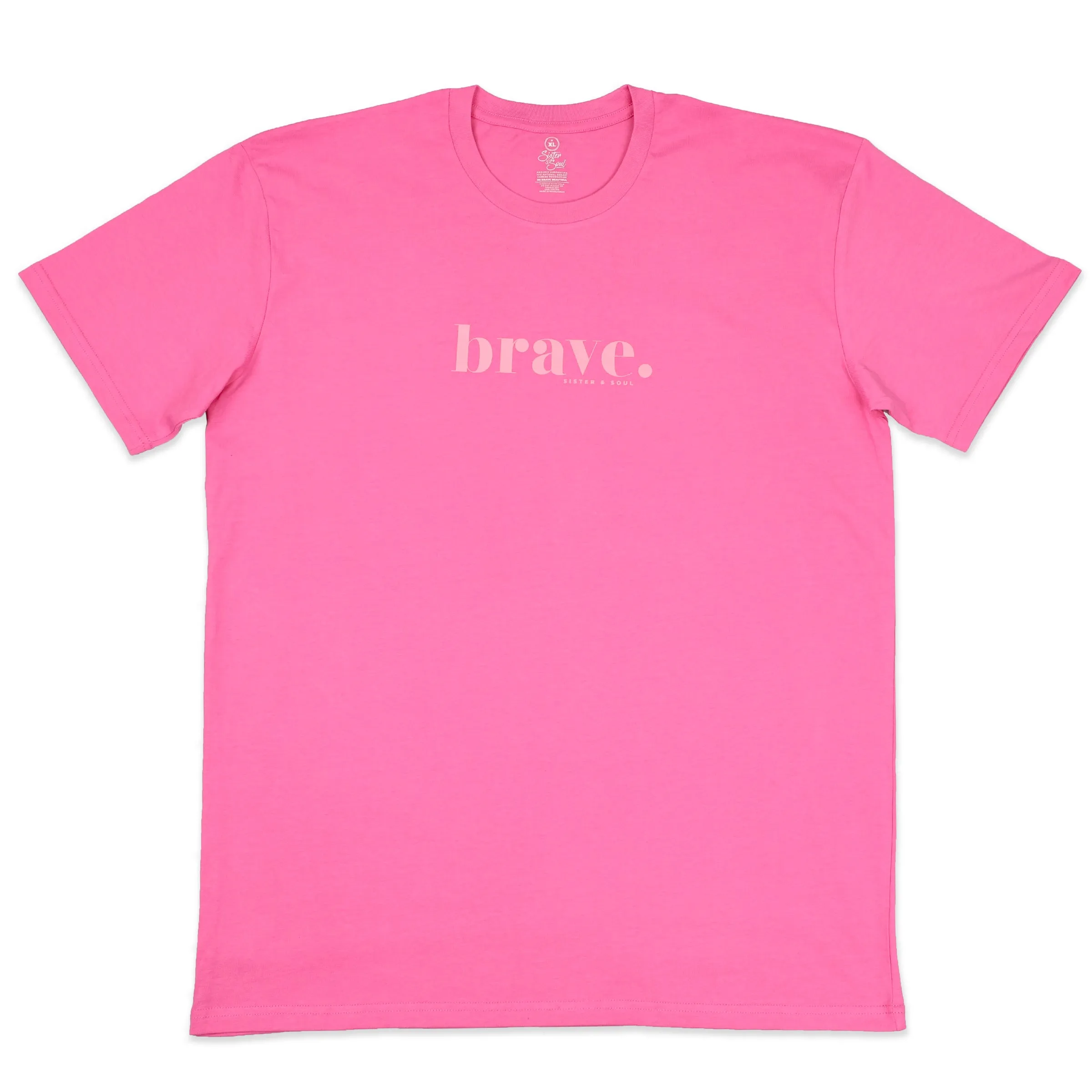 BRAVE - Plus Size Long Boxy Tee - Pop Pink with Pink Print