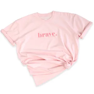 BRAVE - Plus Size Long Boxy Tee - Soft Pink with Pink Print