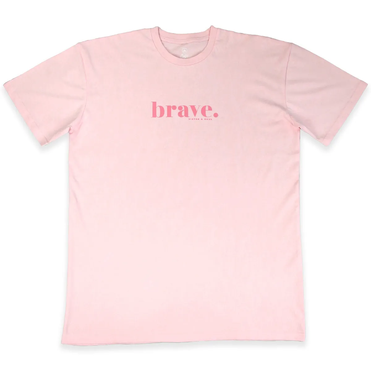 BRAVE - Plus Size Long Boxy Tee - Soft Pink with Pink Print