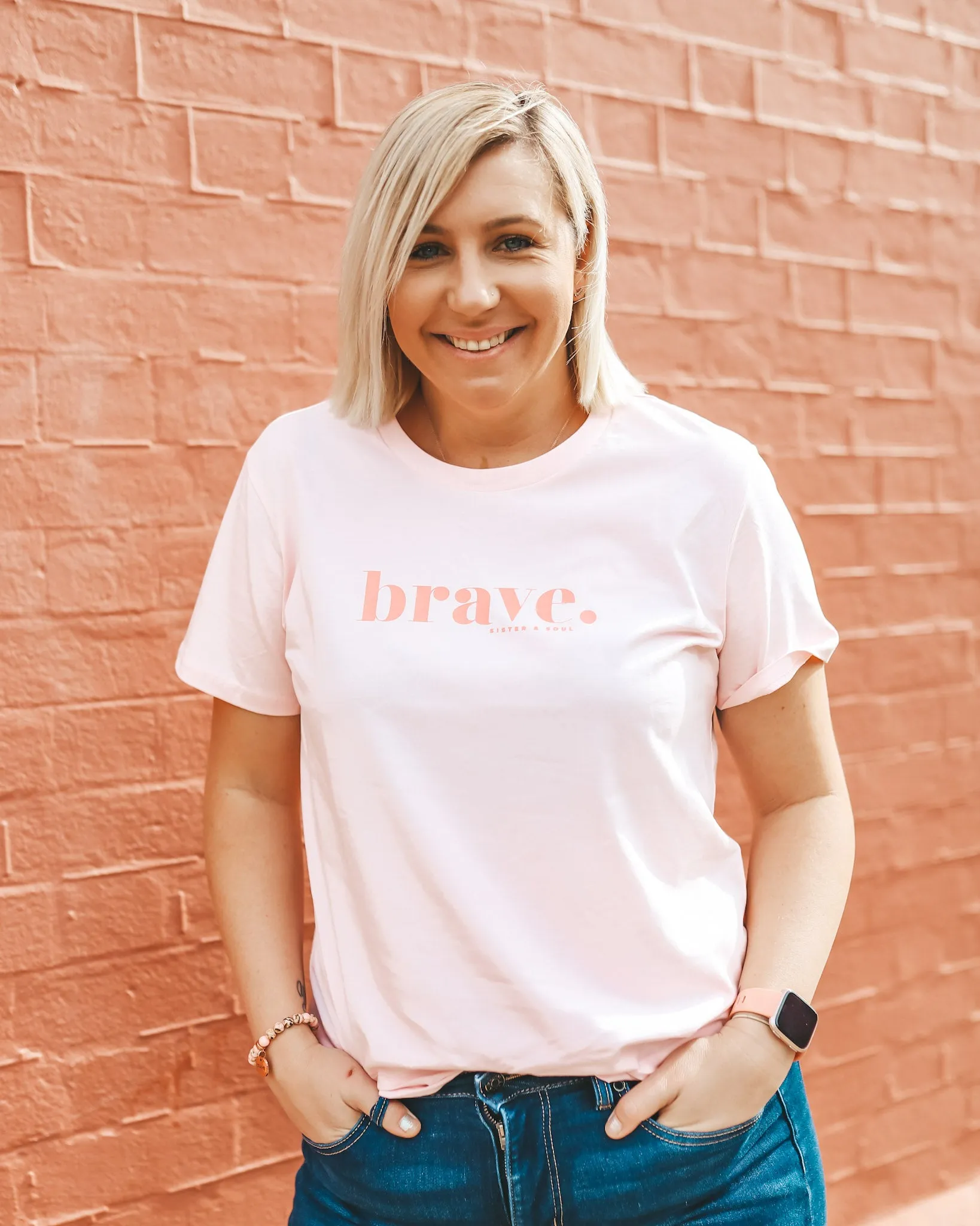 BRAVE - Soft Pink Boxy Tee - Pink Print