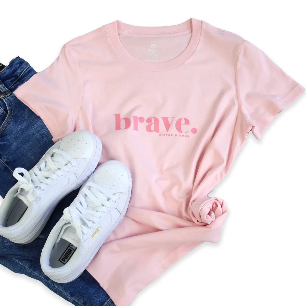 BRAVE - Soft Pink Boxy Tee - Pink Print