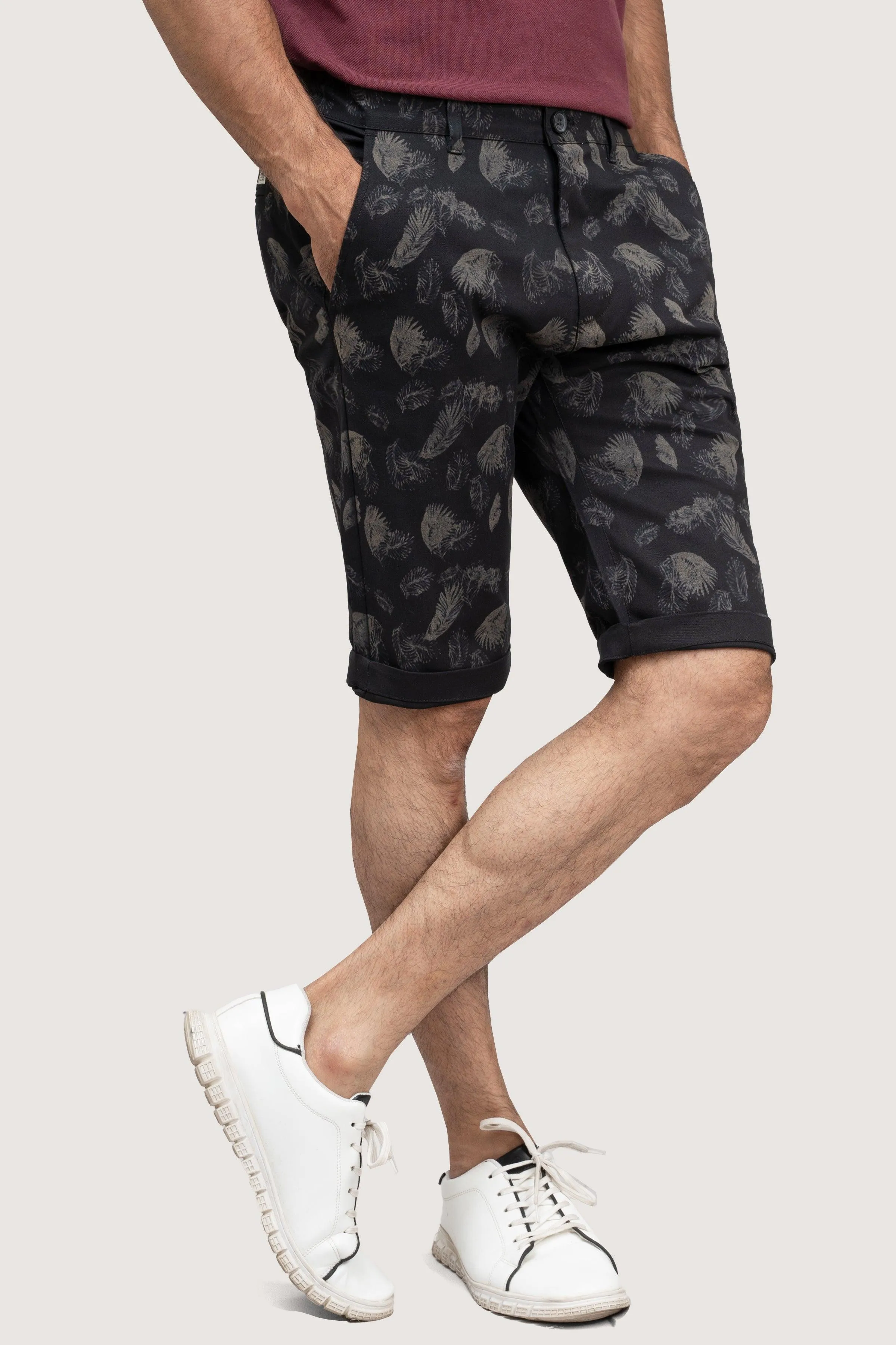 CROSS POCEKT PRINTED REGULAR FIT SHORTS BLACK