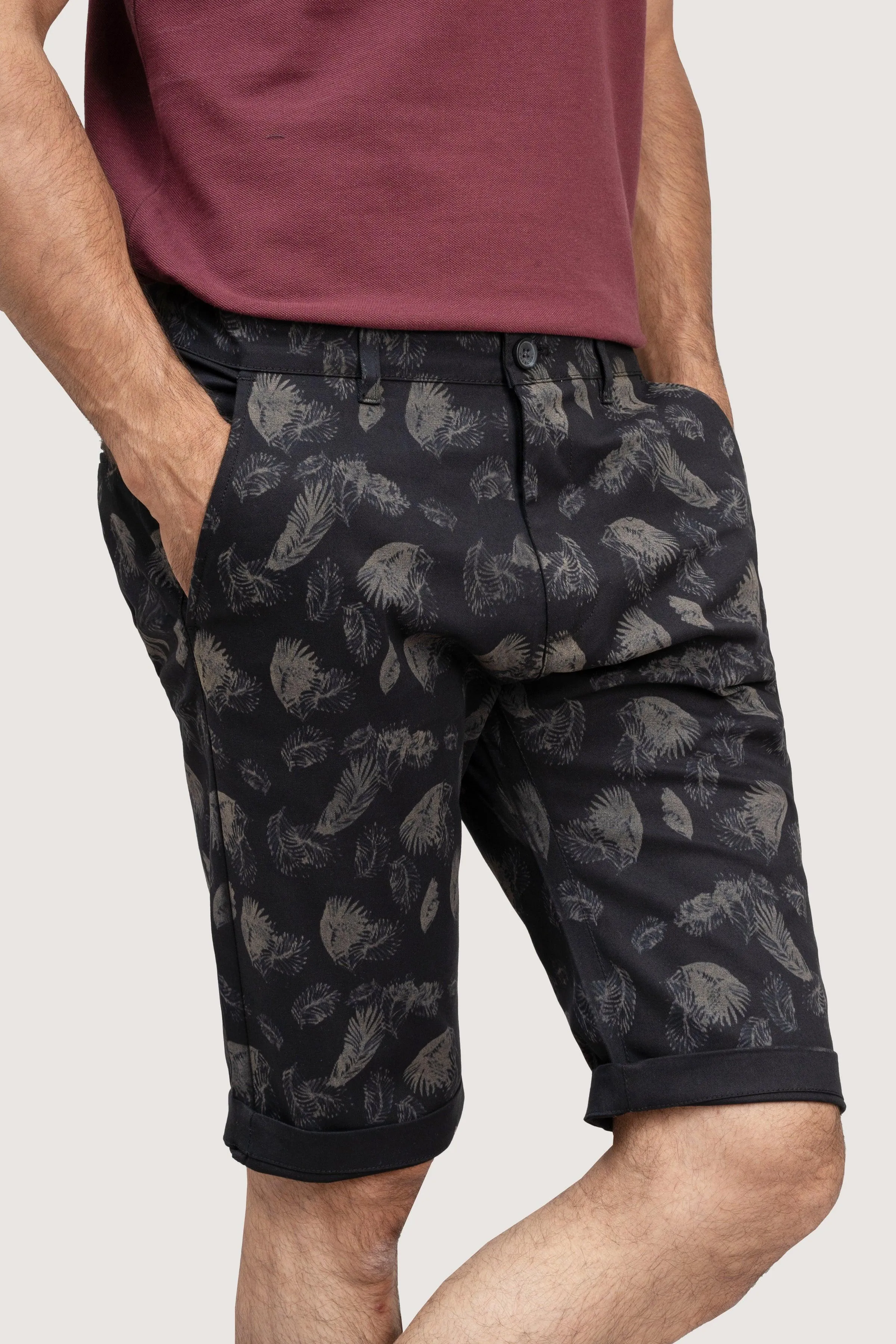 CROSS POCEKT PRINTED REGULAR FIT SHORTS BLACK