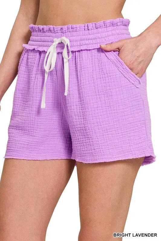 DOUBLE ELASTICBAND DRAWSTRING WAIST SHORTS