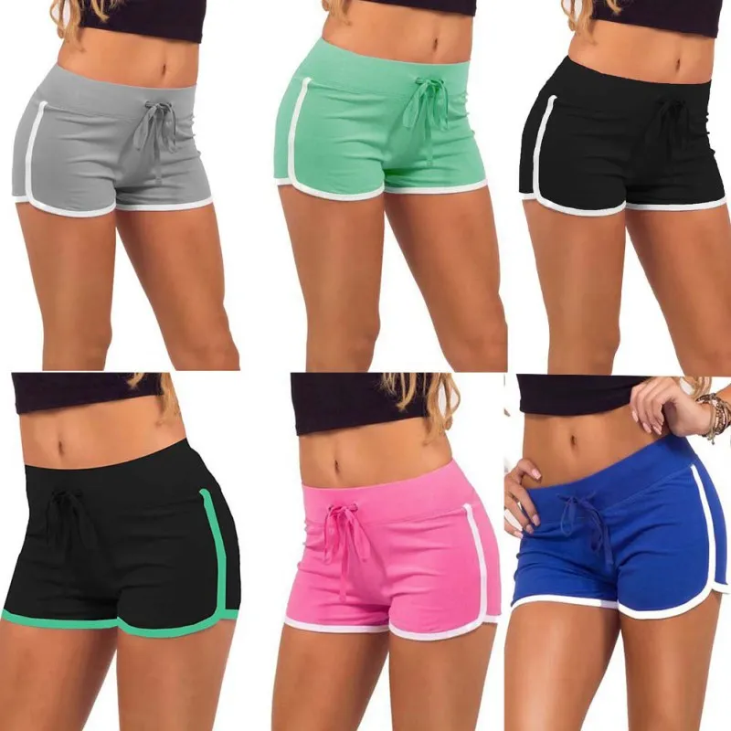 Esportes Fast Drying Drawstring Women Shorts Casual Anti Emptied Cotton Contrast Elastic Waist Correndo Short Pants