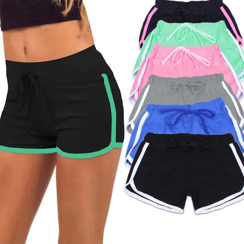 Esportes Fast Drying Drawstring Women Shorts Casual Anti Emptied Cotton Contrast Elastic Waist Correndo Short Pants