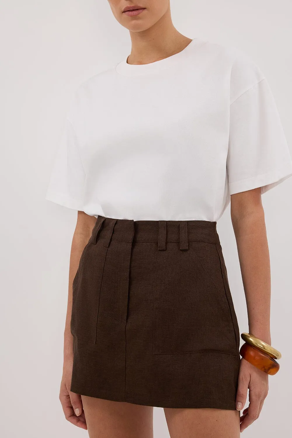 EVA BITTER CHOC LINEN SKORT