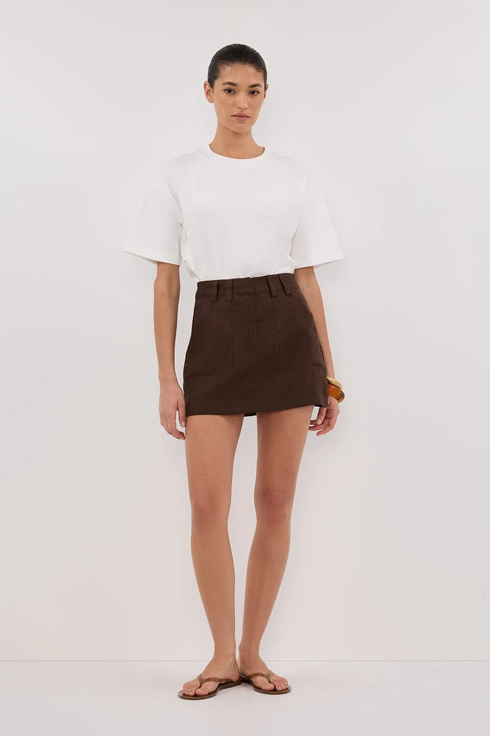 EVA BITTER CHOC LINEN SKORT