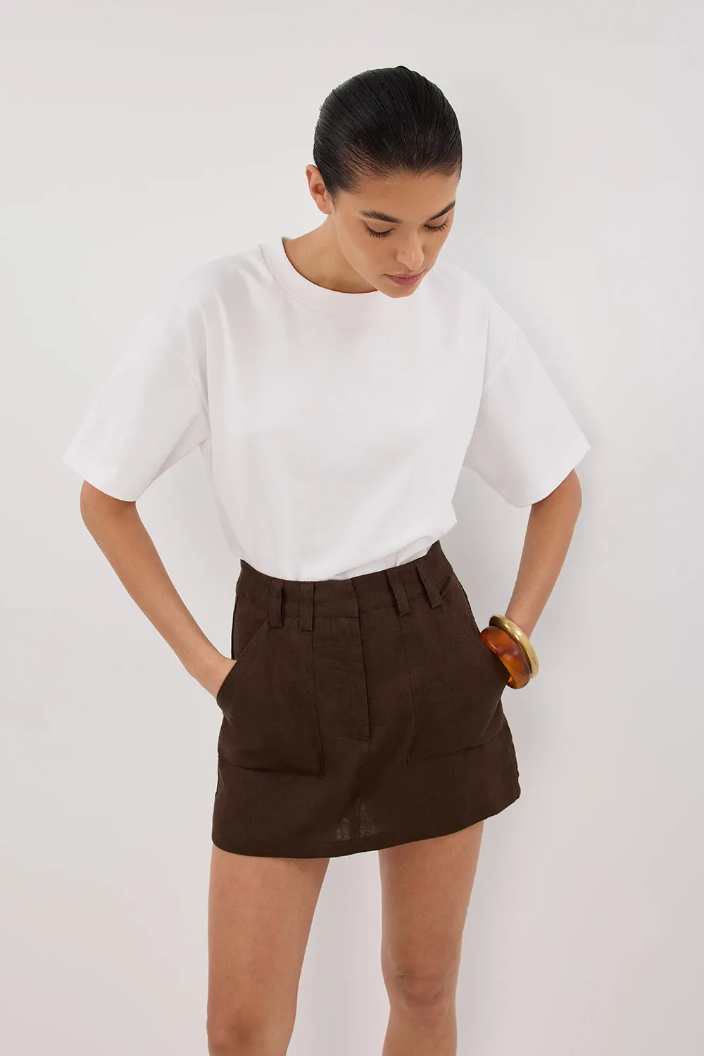 EVA BITTER CHOC LINEN SKORT