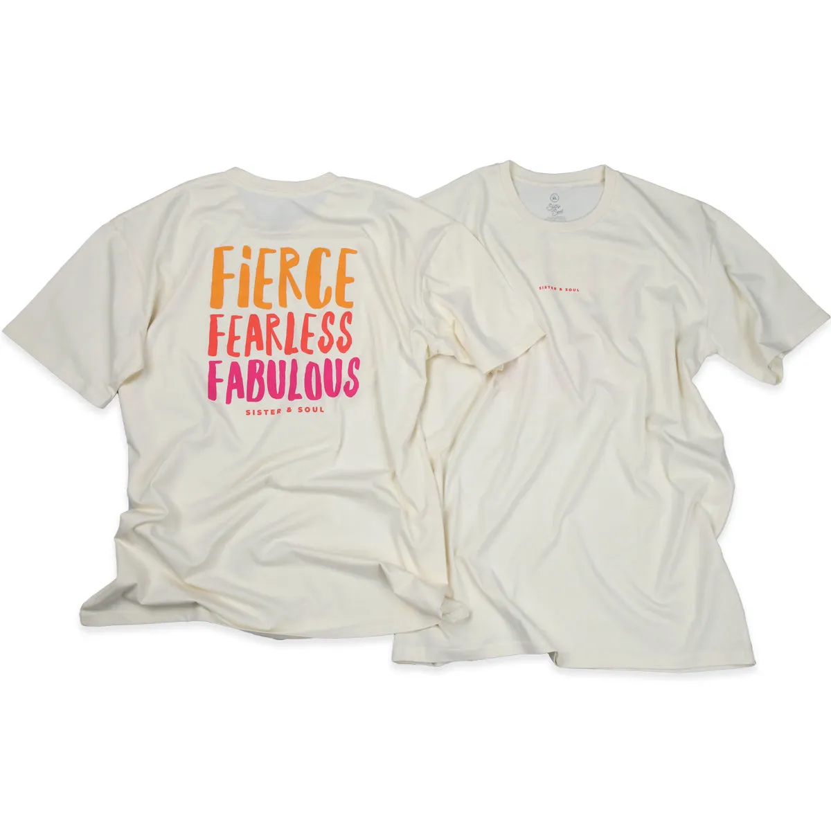 FIERCE FEARLESS FABULOUS  - Plus Size Long Boxy Tee - ECRU with Colourful Print