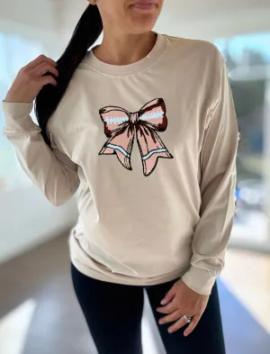 Football Bow Long Sleeve Comfort Tee