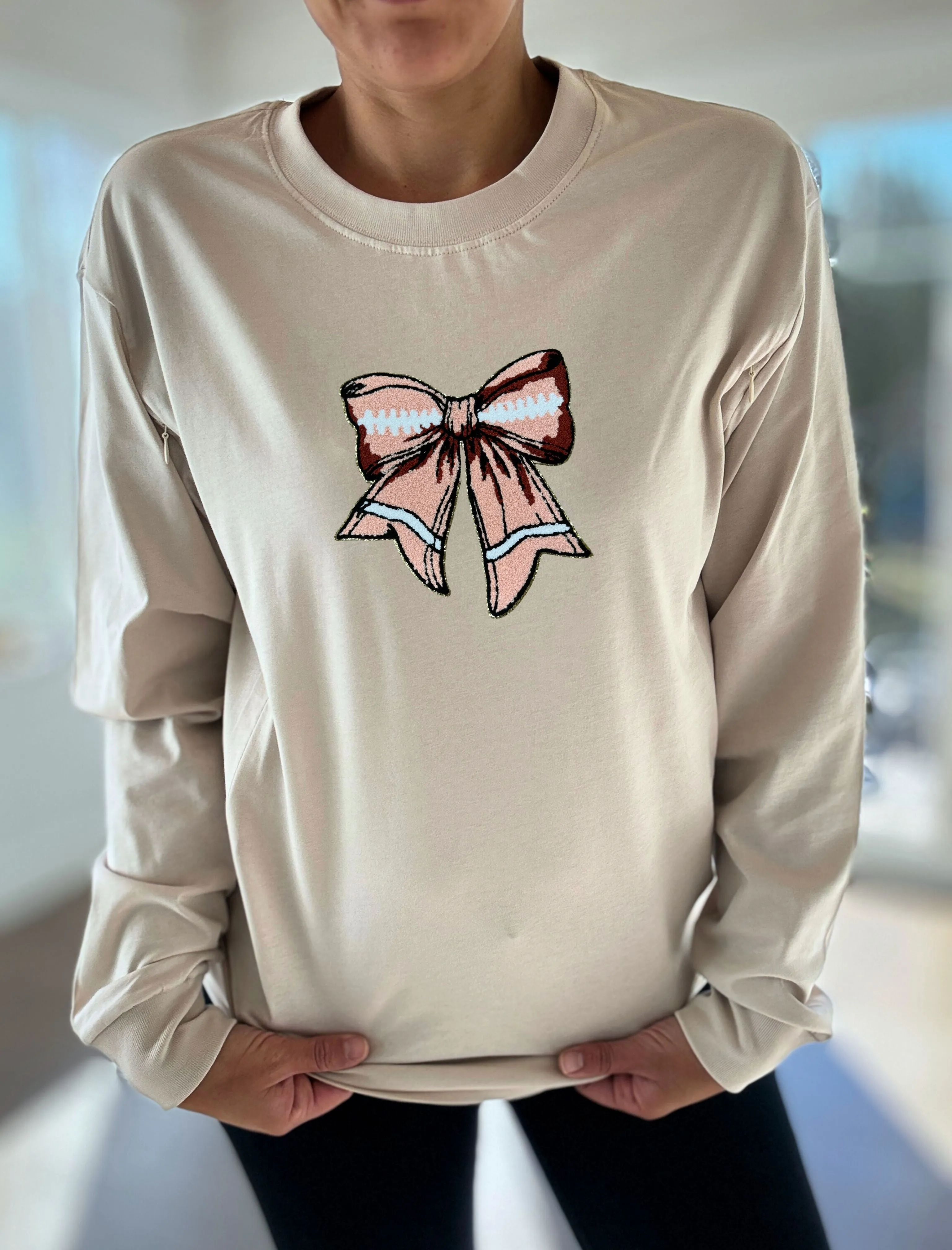 Football Bow Long Sleeve Comfort Tee