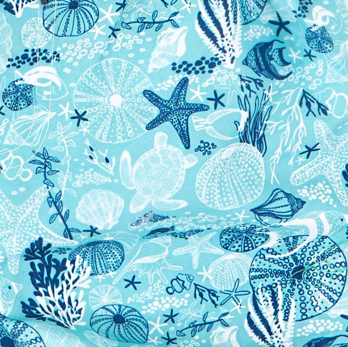 Girls Aqua Blue Under The Sea Print Swim Shorts with Drawstring & Elasticated Waist