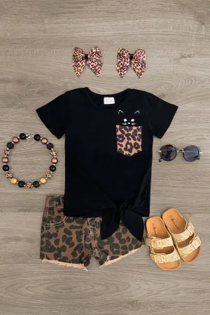 Leopard Kitty Denim Short Set