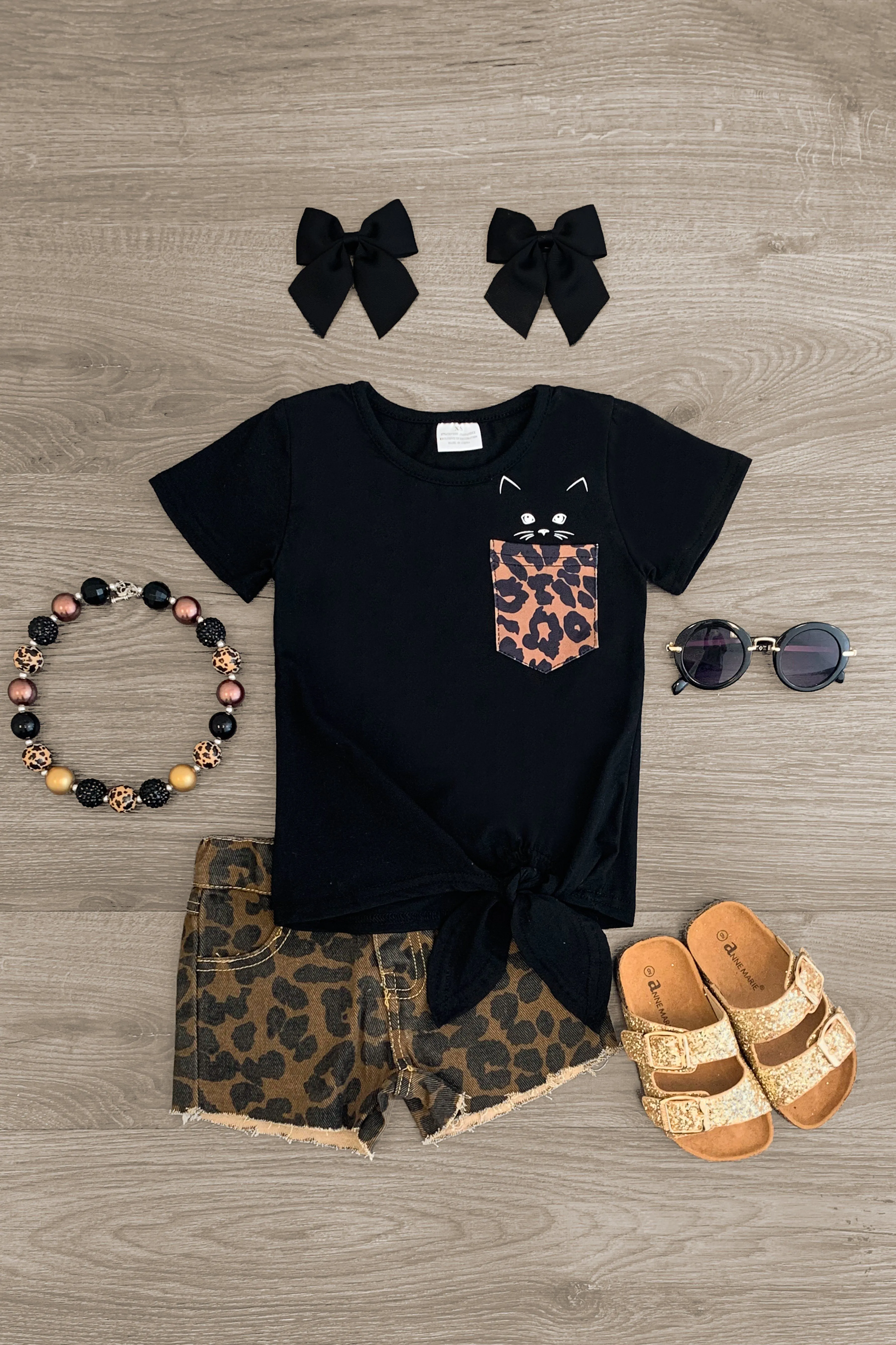 Leopard Kitty Denim Short Set