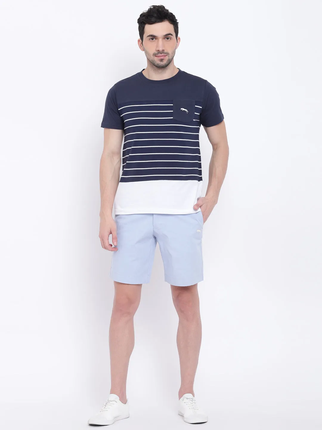 Men Casual Printed Blue Chinos Shorts