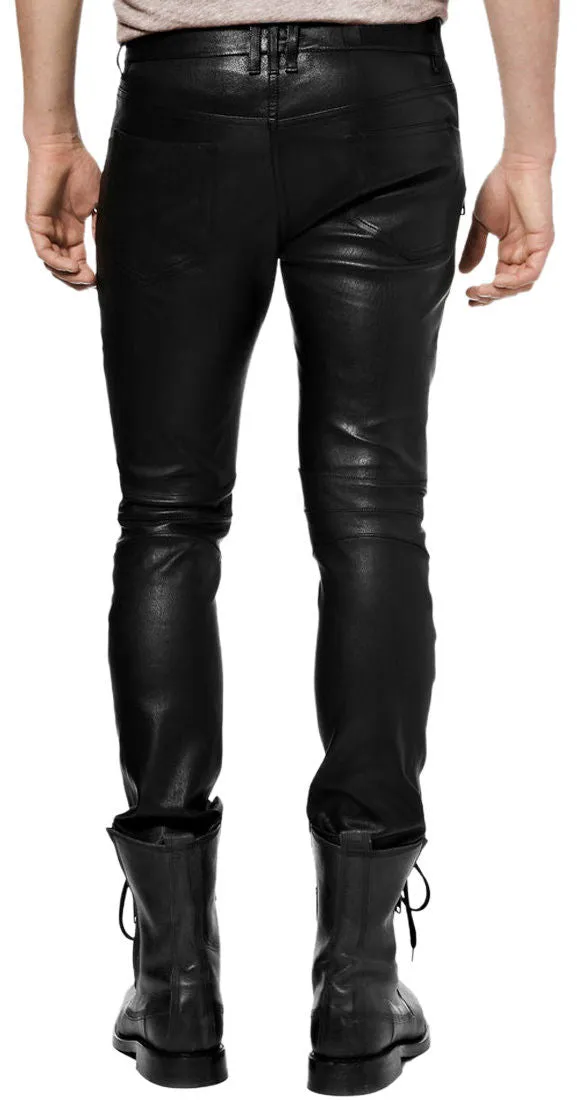 Men's Skinny Fit Black Leather Pants MP28