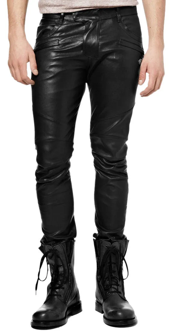 Men's Skinny Fit Black Leather Pants MP28