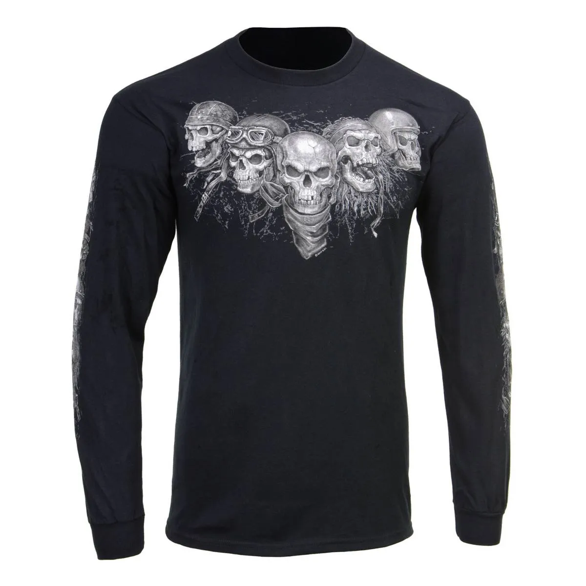 Milwaukee Leather MPMH117008 Men’s ‘Five Skulls’ Long Sleeve Black T-Shirt