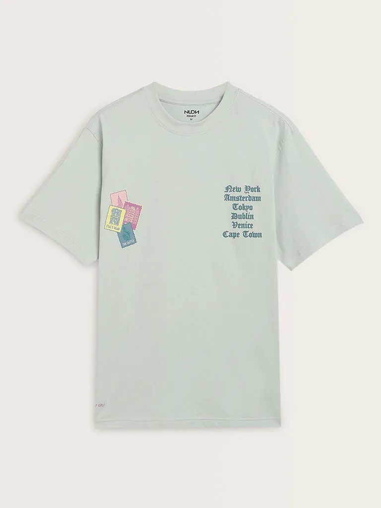 Nuon Sage Text Printed Relaxed-Fit Cotton T-Shirt