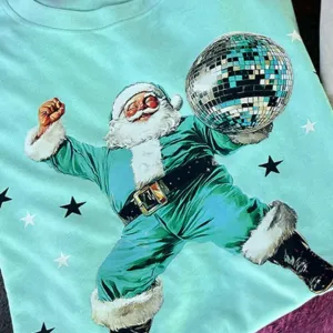 Online Exclusive | Disco Dancing Santa Graphic Tee in Mint