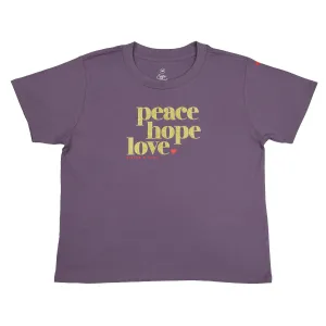 PEACE HOPE LOVE - Dusty Purple Cropped Wide Boxy Tee - Gold Glitter Print