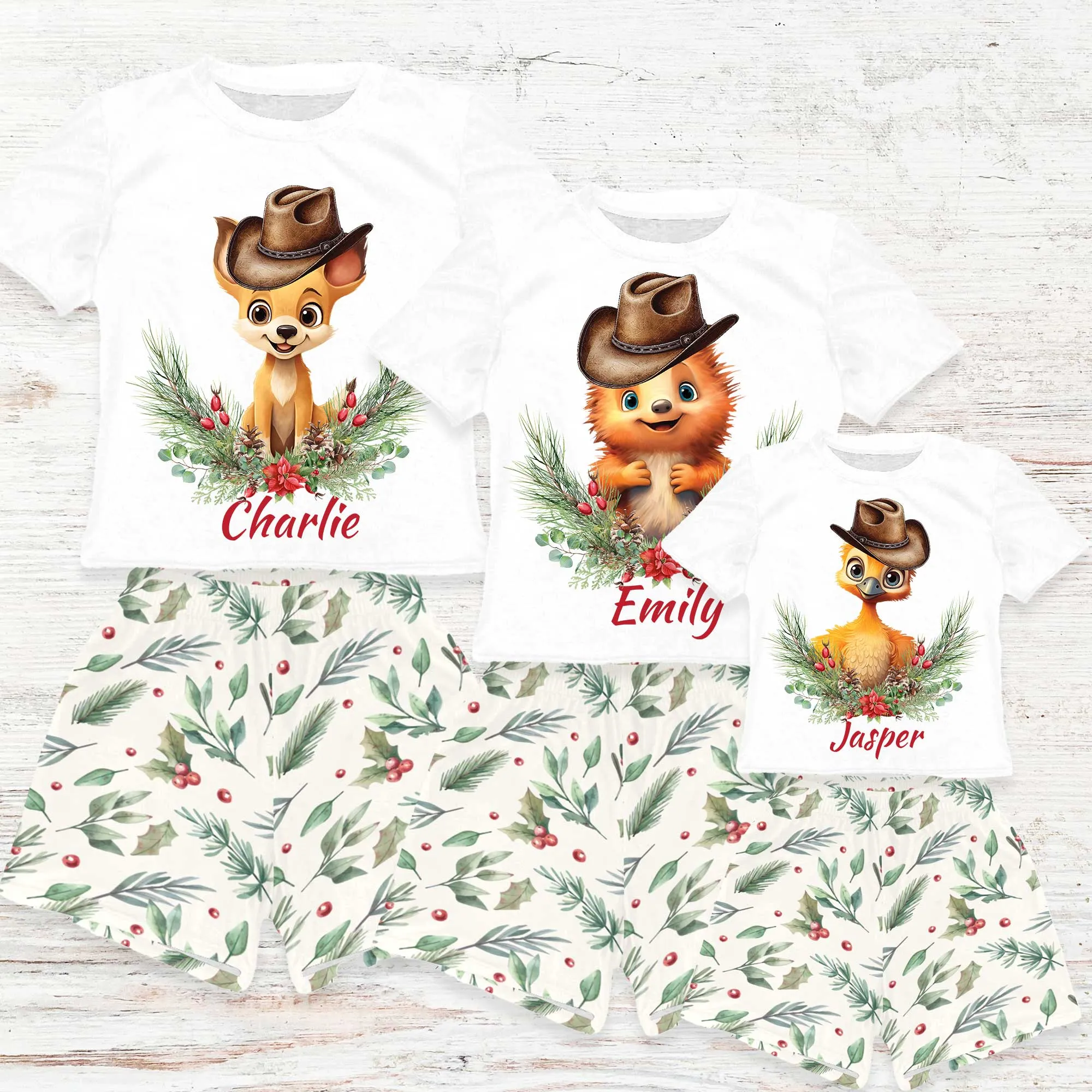 Personalised Australian Animals Country Christmas Matching Birthday Shirt and Short Sets