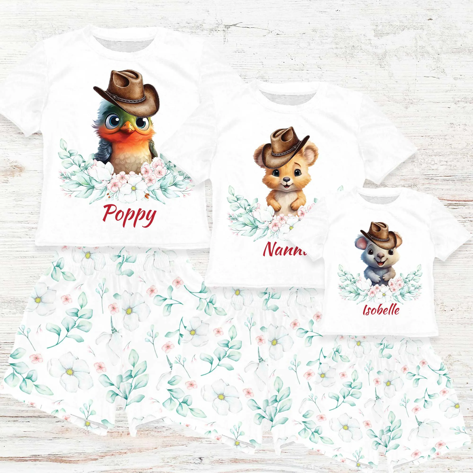 Personalised Australian Animals Country Christmas Matching Birthday Shirt and Short Sets