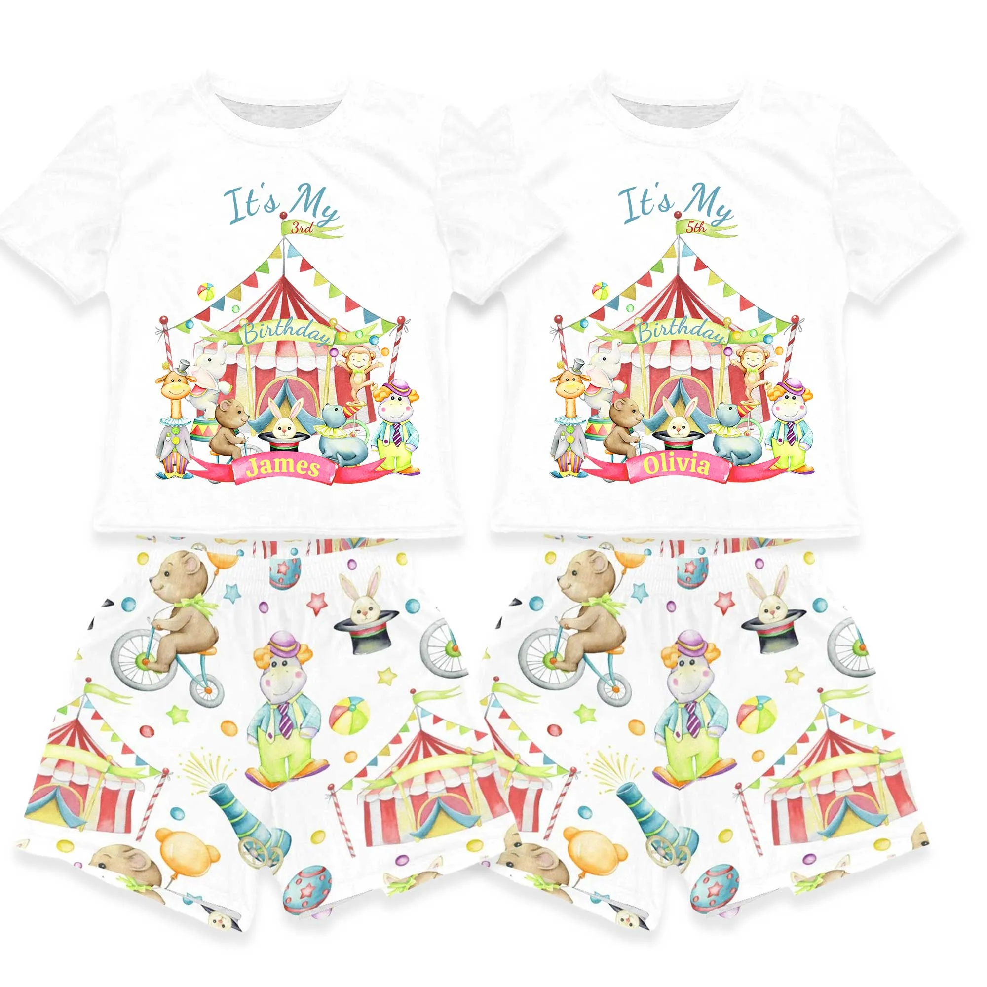 Personalised Circus Matching Birthday Shirt and Short Sets