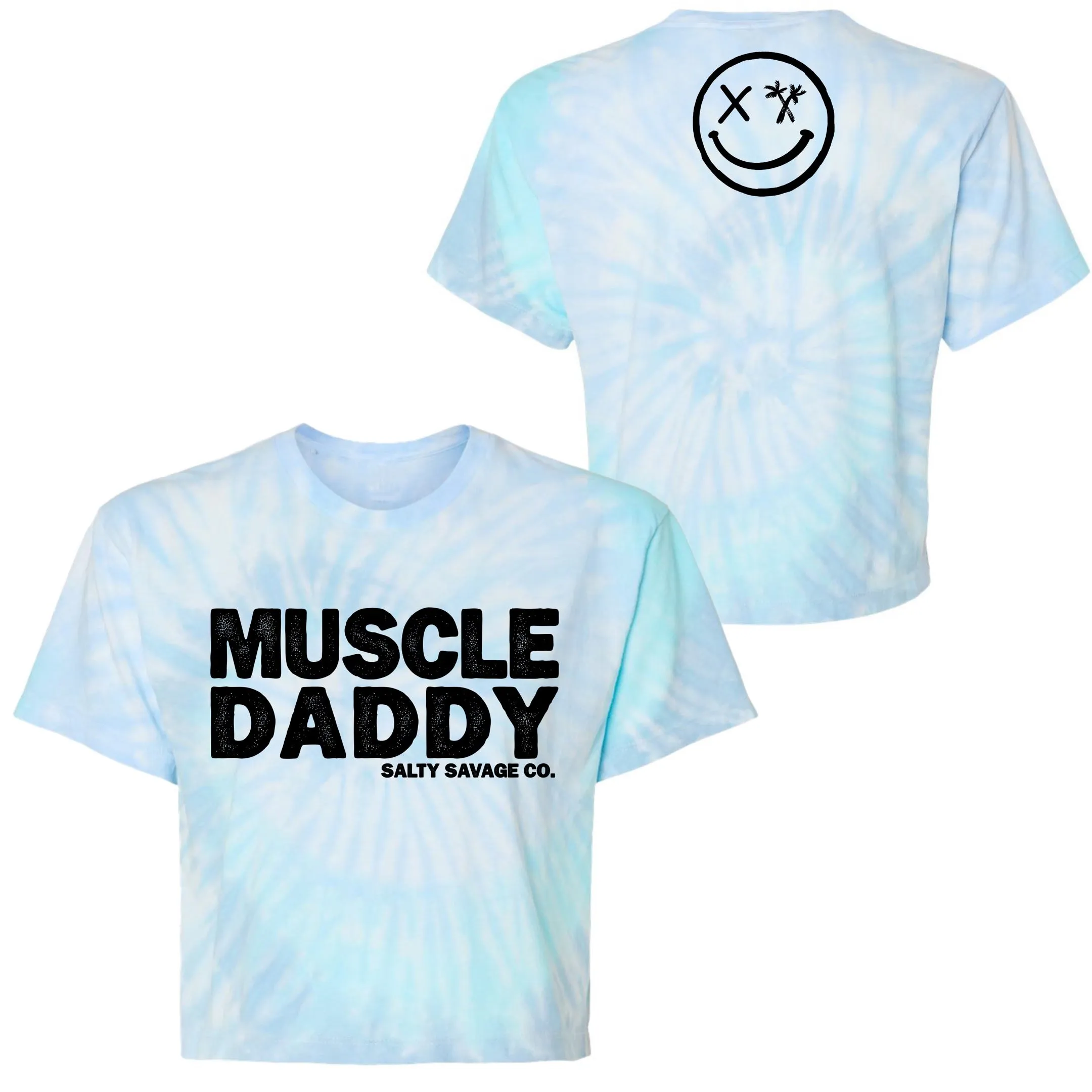 Salty Savage Ladies "MUSCLE DADDY" Spiral Tie Dye Crop Tee