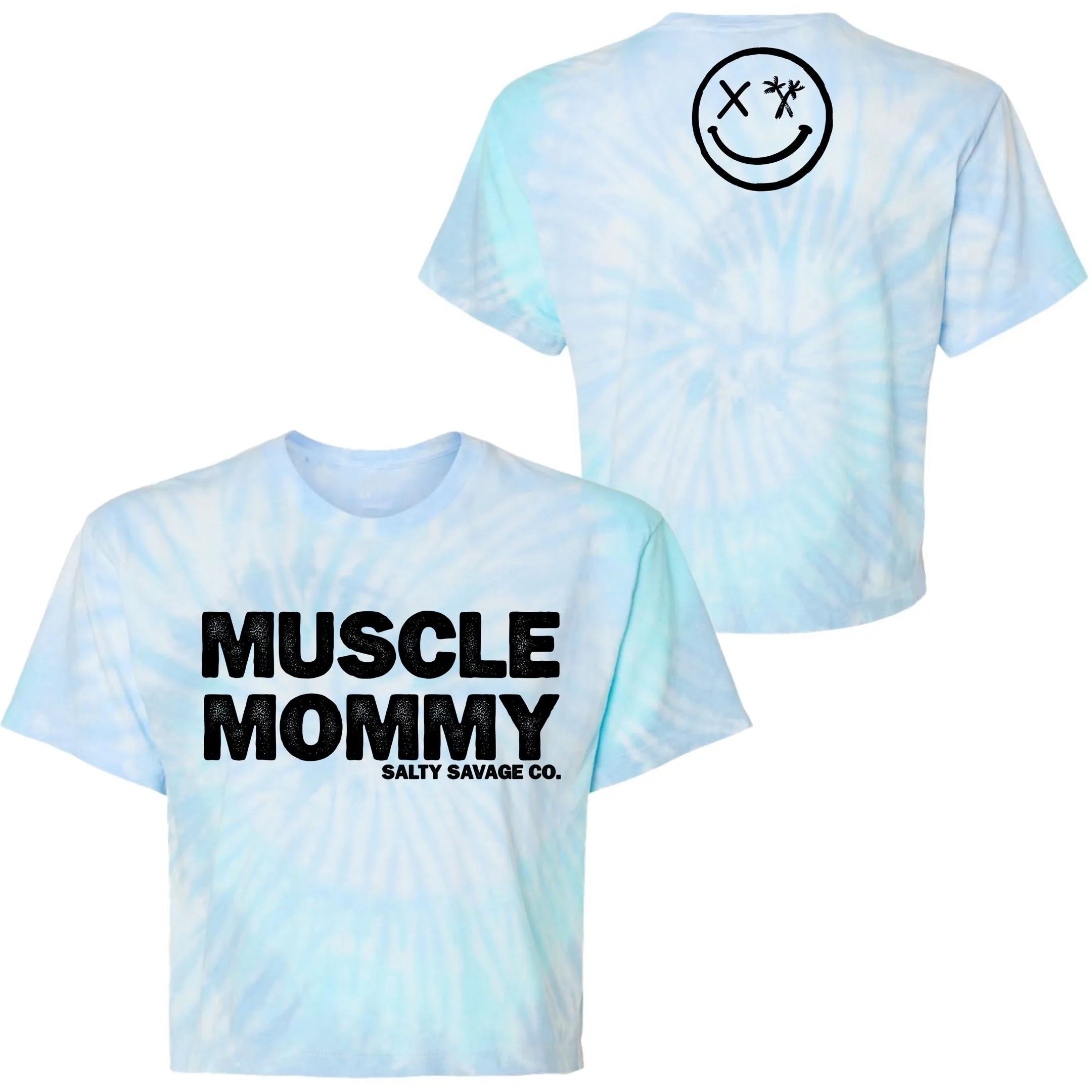 Salty Savage Ladies "MUSCLE MOMMY" Spiral Tie Dye Crop Tee