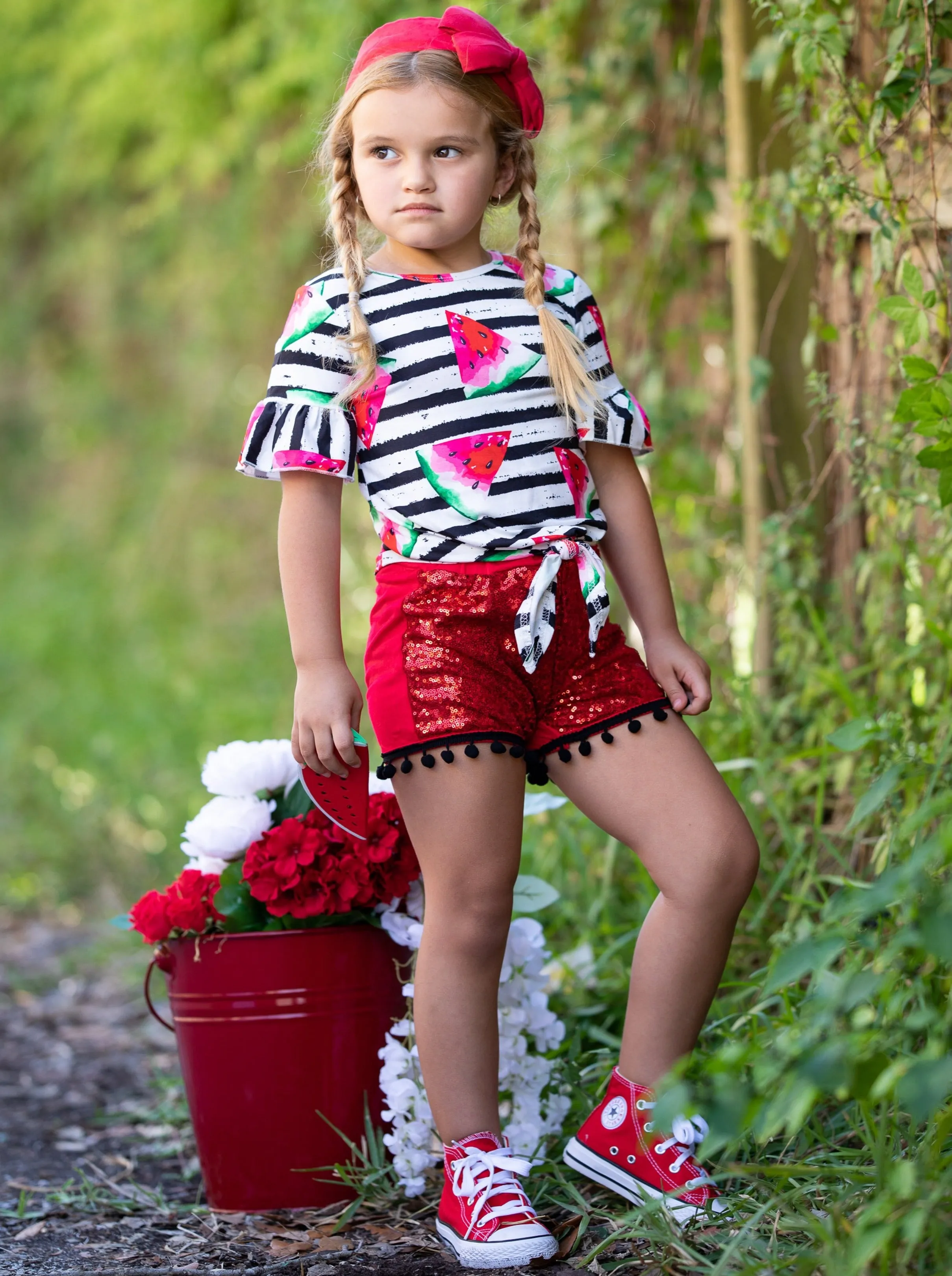 Sweet As Watermelon Sequin Short Set