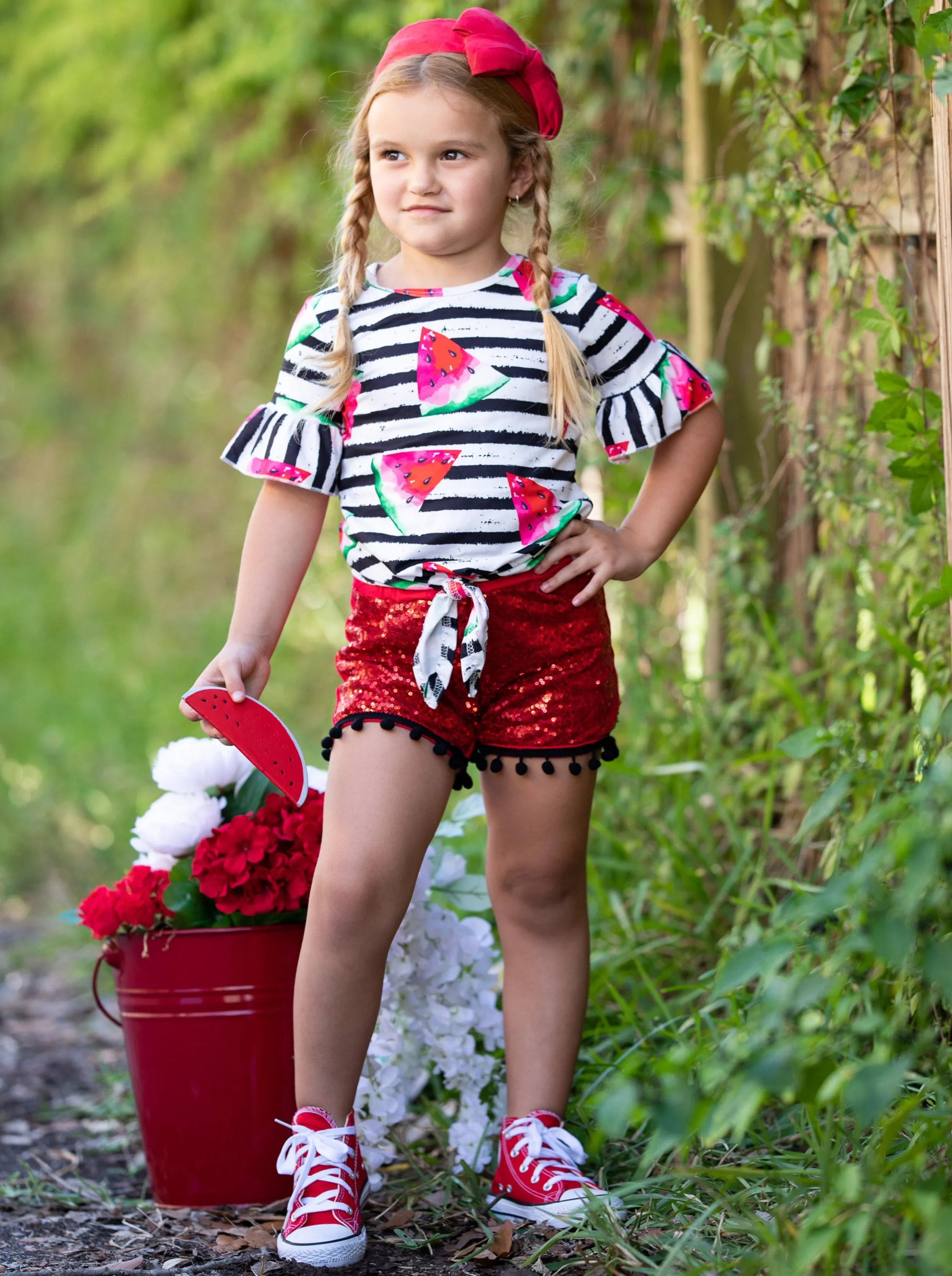 Sweet As Watermelon Sequin Short Set