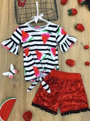 Sweet As Watermelon Sequin Short Set