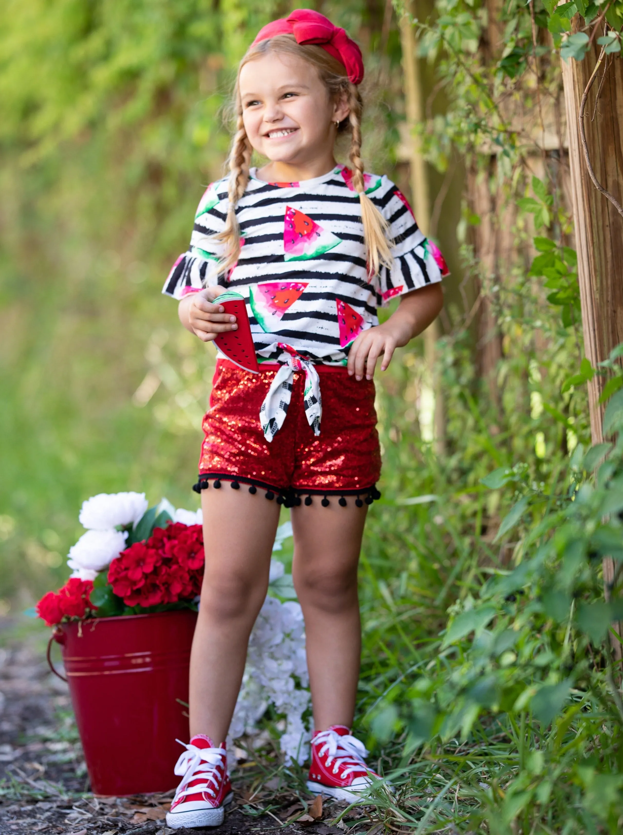 Sweet As Watermelon Sequin Short Set