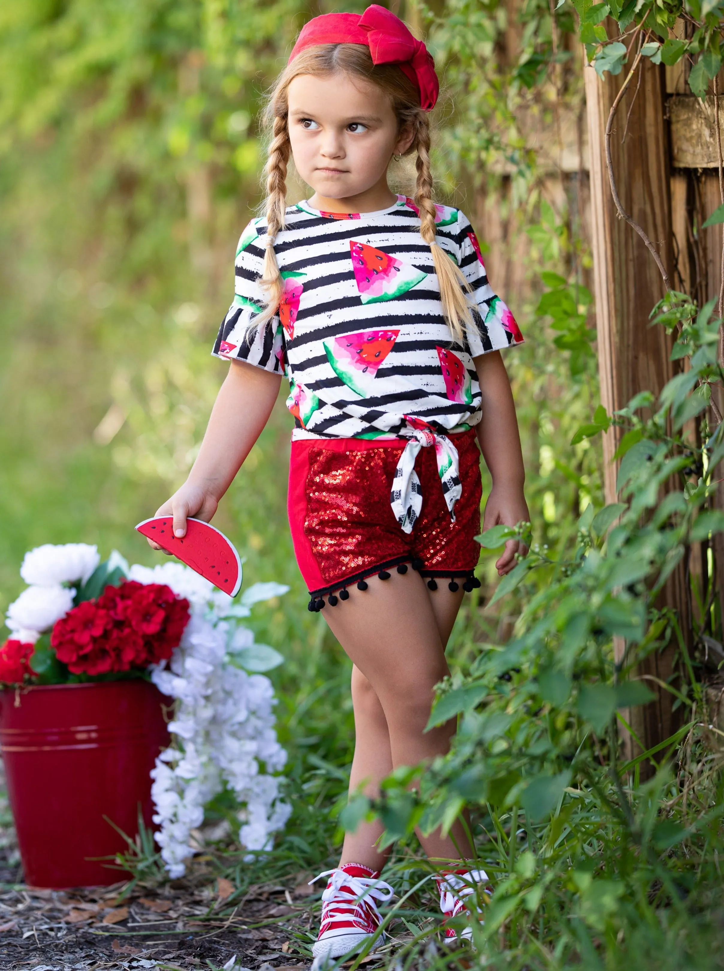 Sweet As Watermelon Sequin Short Set