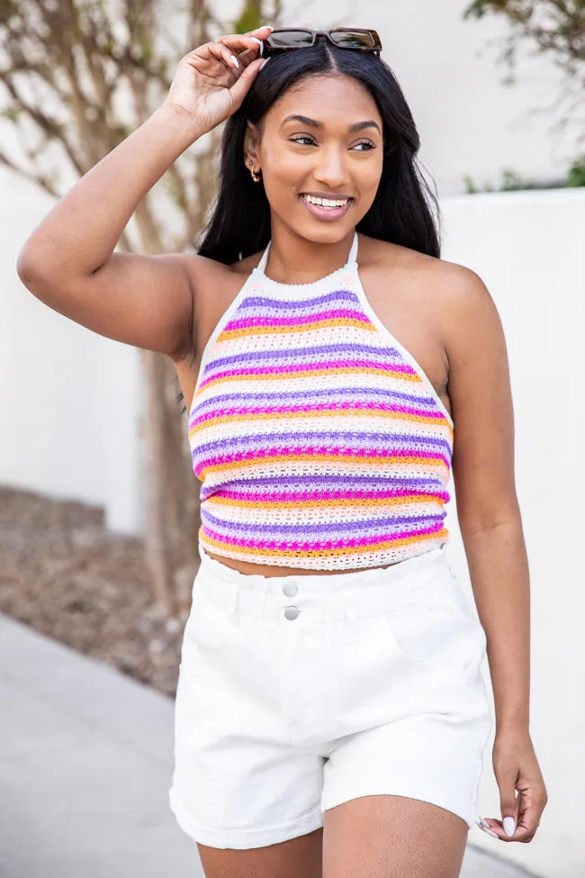 We Found Love Purple and Orange Halter Crochet Tank FINAL SALE