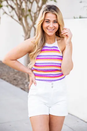 We Found Love Purple and Orange Halter Crochet Tank FINAL SALE