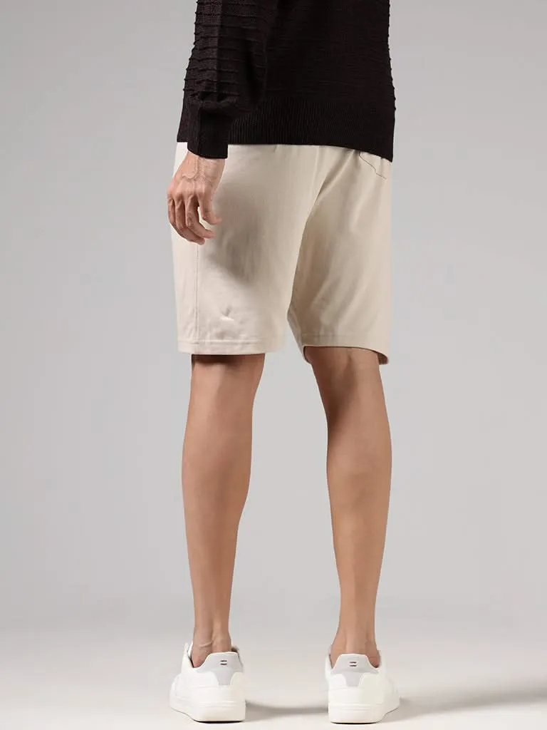 WES Lounge Solid Beige Relaxed-Fit Shorts