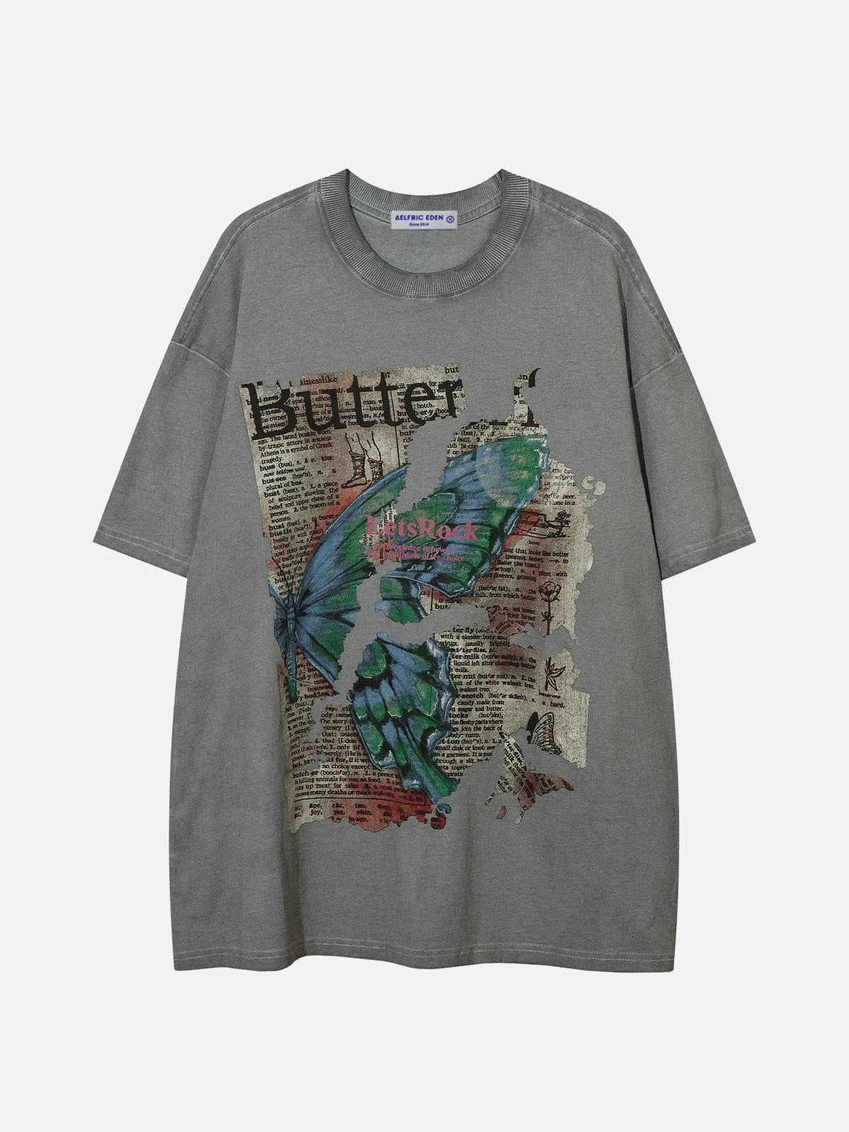 WLS Broken Butterfly Print Washed Tee