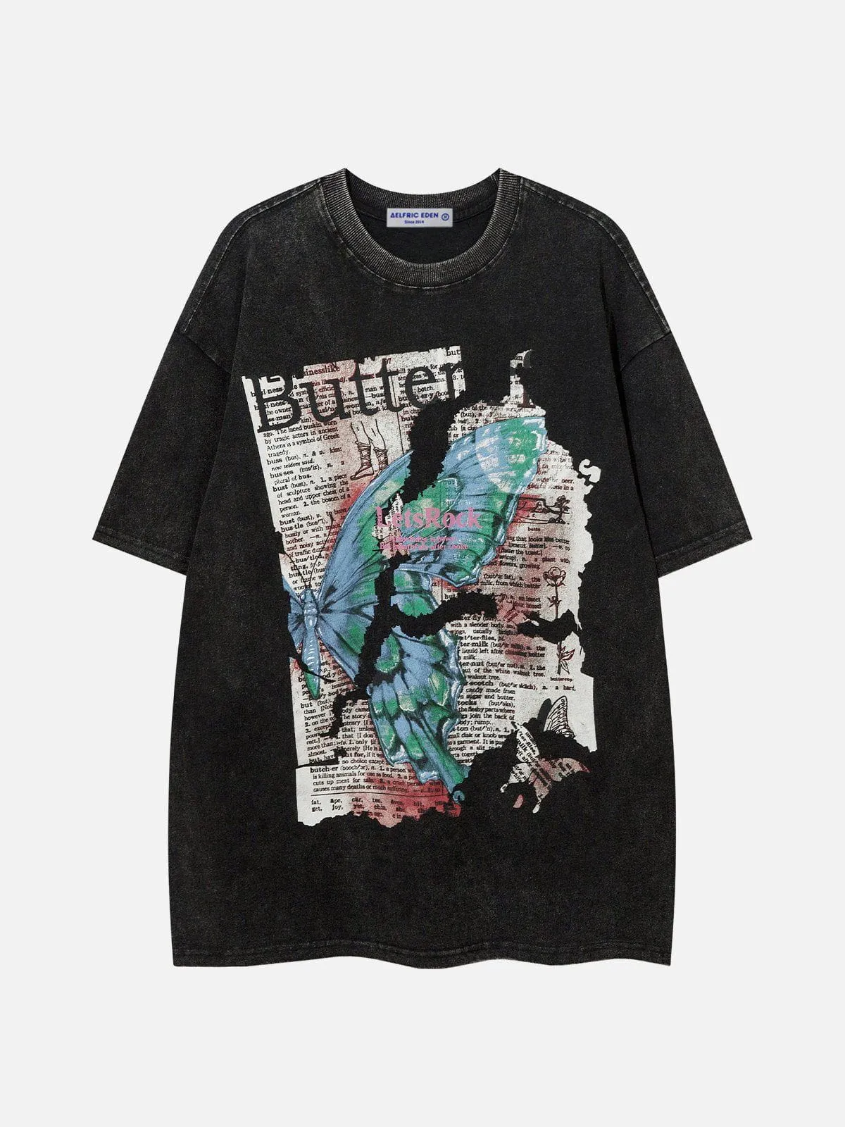 WLS Broken Butterfly Print Washed Tee